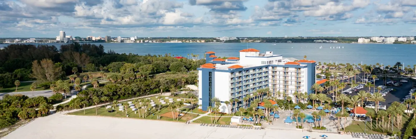Aerial view of the beach and resort